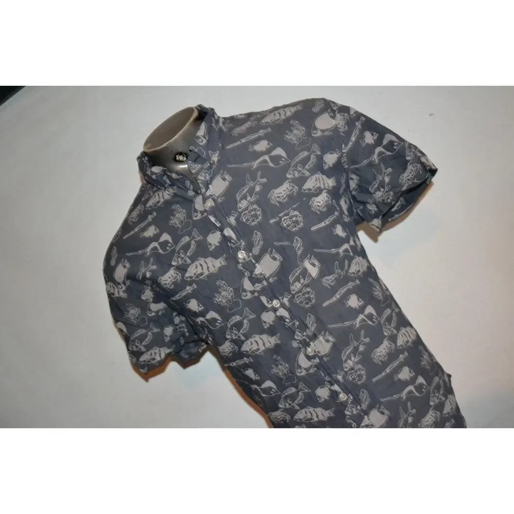 38344 J.Crew Dress Shirt Front Pocket Blue Fish Designs Cotton Size XL Mens - Picture 3 of 6